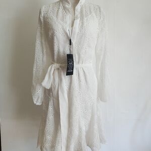 White House Black Market White Tiered Ruffled Dress